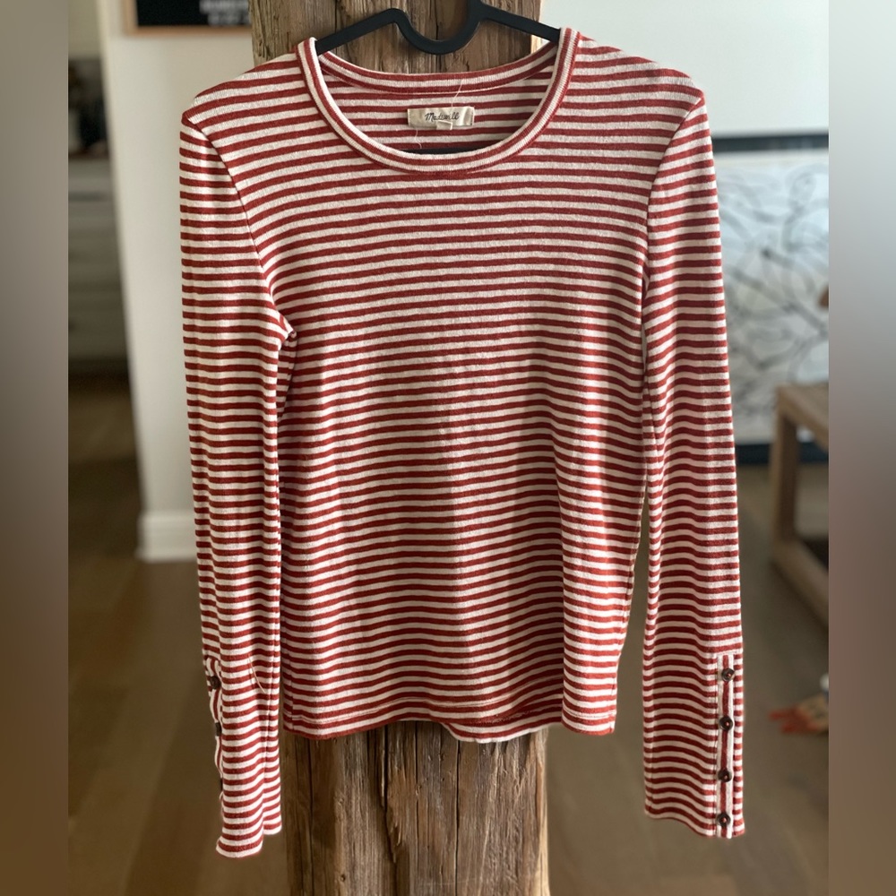 Madewell stripe with button sleeves size XS
